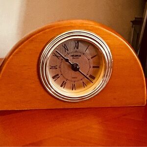 Wooden Helbros Sunce 1913 Mantel Clock - Brown Wood and Silver